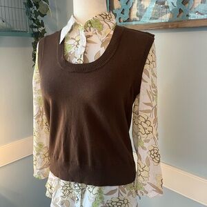 JohnPaulRichard Brown Sweater Vest with Floral Undershirt
